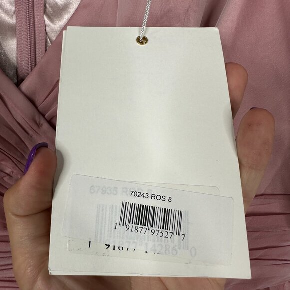 NWT Mac Duggal Butterfly Ruffle Trimmed Sleeve Wrap Over Flowy Gown Rose #A0544 - Picture 6 of 8